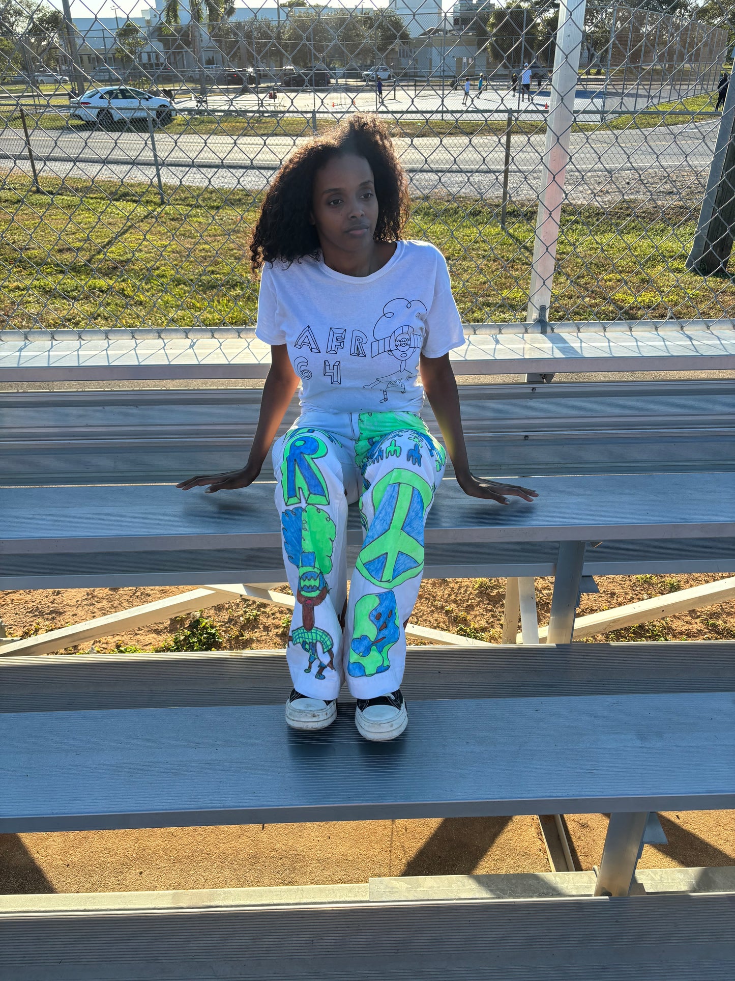 Afro 64 Custom 1/1 white flair Jeans Earth Colors(green,blue,brown) designs