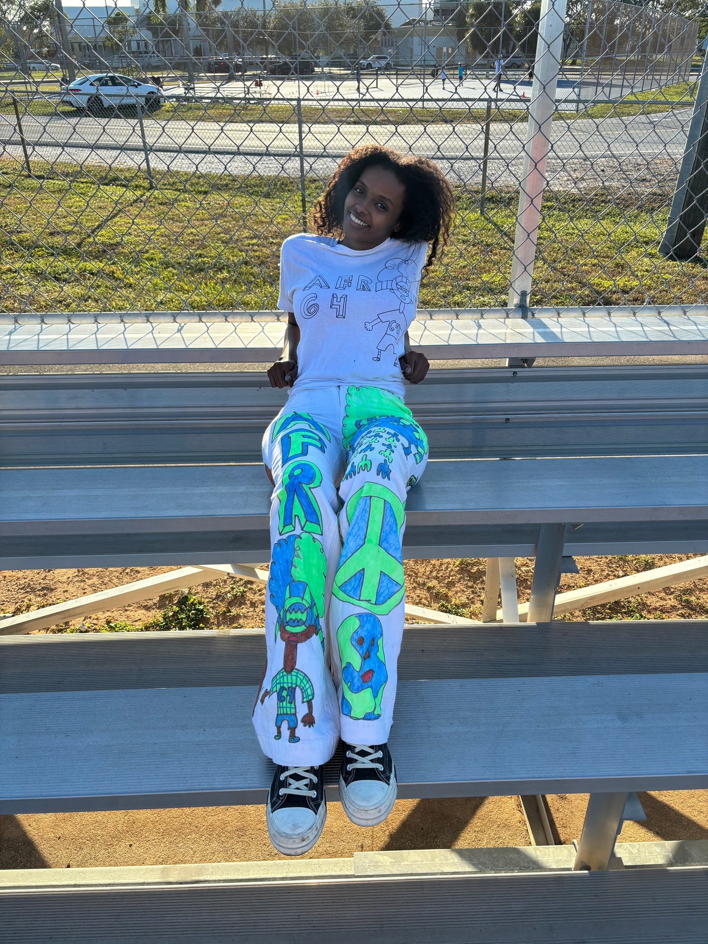 Afro 64 Custom 1/1 white flair Jeans Earth Colors(green,blue,brown) designs