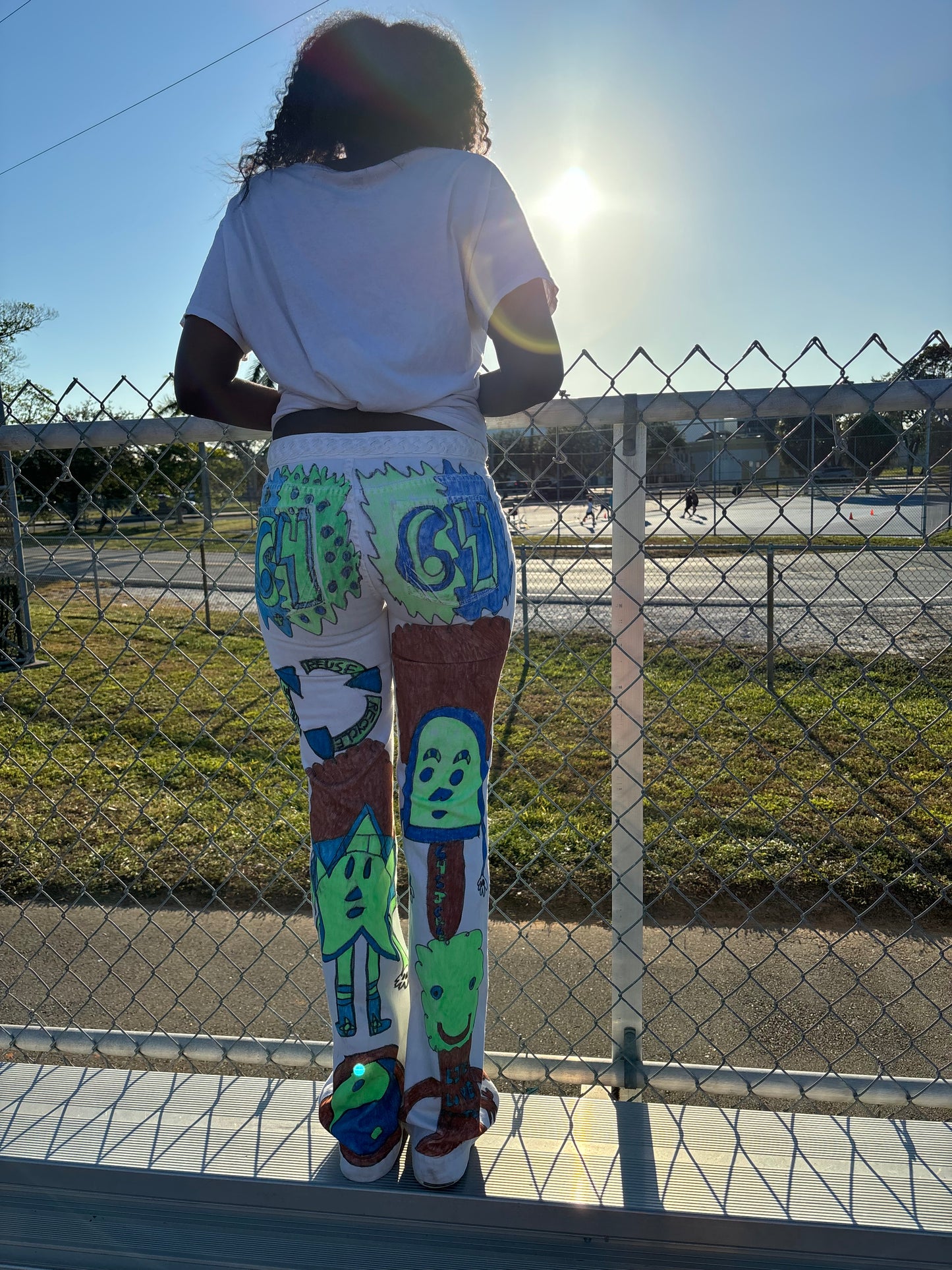 Afro 64 Custom 1/1 white flair Jeans Earth Colors(green,blue,brown) designs